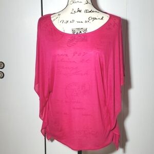 Talbott-NWT  Women's Bright Pink sheer Batwing sleeve Oversized.barbiecore Small